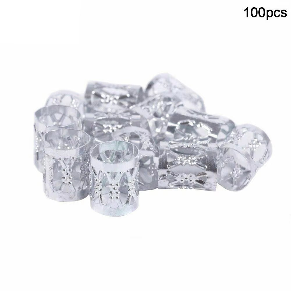 100Pcs Gold and Silver Dreadlock Hair Rings Adjustable Cuff Clip Hair Braids Dirty Braids Beads Hairpin Jewelry Hair Accessories