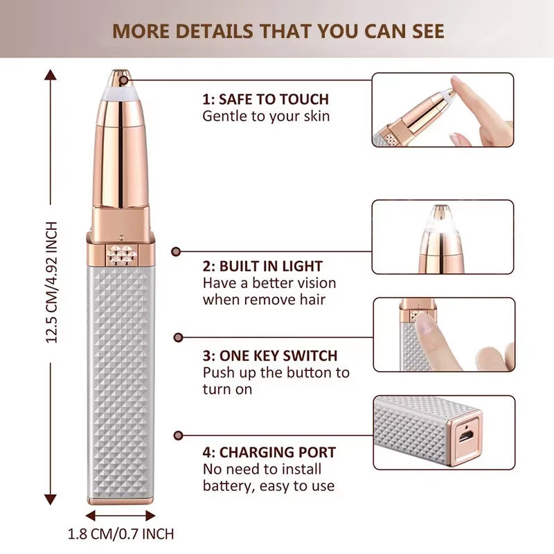 2 in 1 Women'S Electric Epilator USB Charging Portable Hair Remover Bikini Painless Shaver for Women Body Facial Eyebrow Trimmer