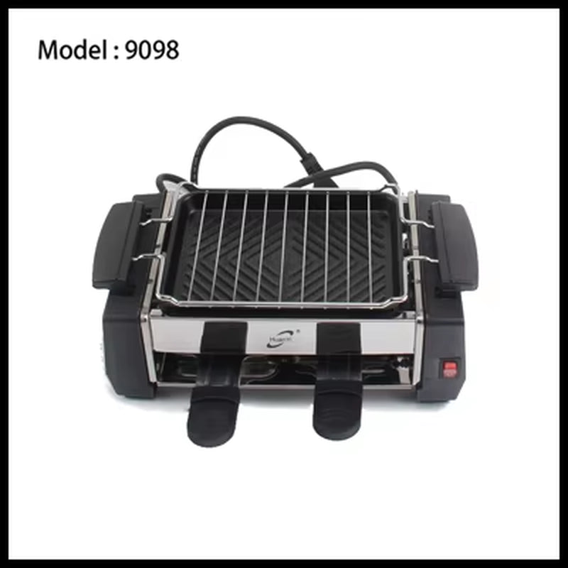 1000W Non-Stick Barbecue Grill Electric Raclette Grill for 2 Couples Family Smokeless BBQ Grill Raclette Pan Electric Griddle