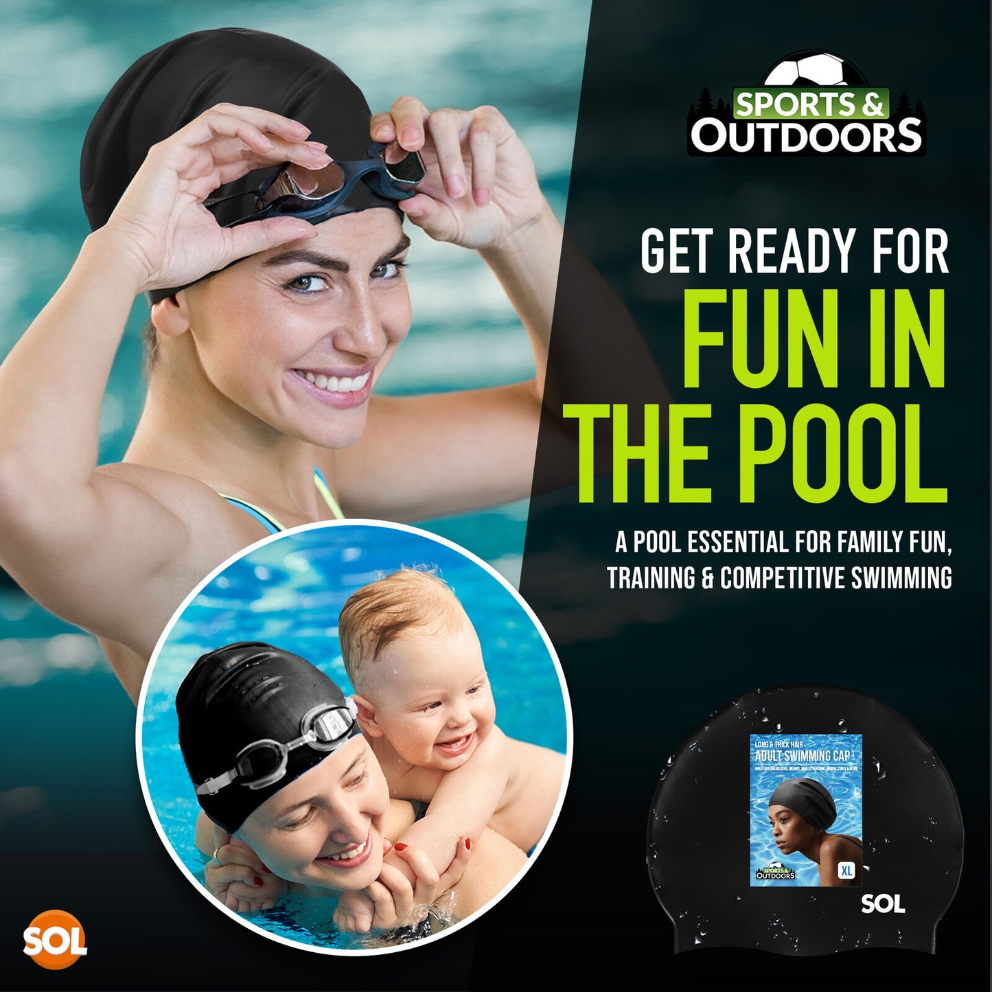 Extra Large Swimming Hat Long Hair 29Cm | Ladies Womens Pool Swim Cap Waterproof