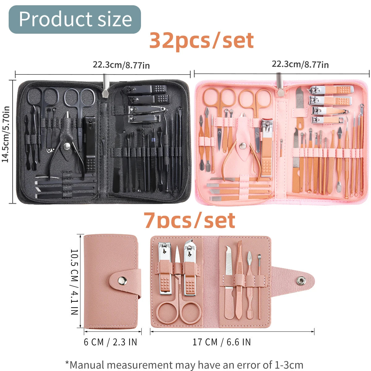 Manicure Set Pedicure Nail Clippers Set 7/32Pcs Professional Grooming Tools Including Facial Fingernails and Toenails Nail Care