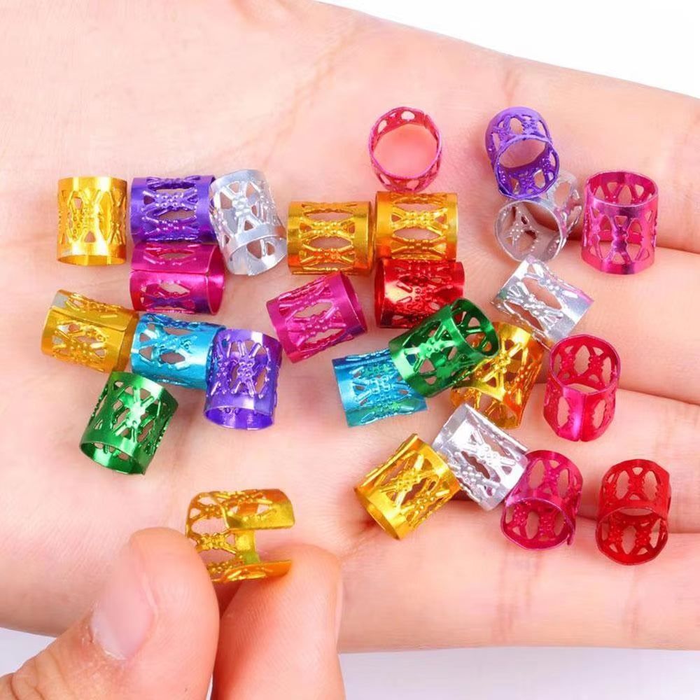 100Pcs Gold and Silver Dreadlock Hair Rings Adjustable Cuff Clip Hair Braids Dirty Braids Beads Hairpin Jewelry Hair Accessories