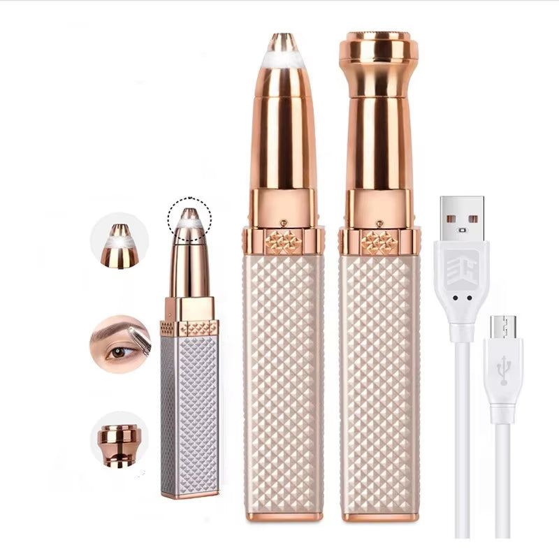 2 in 1 Women'S Electric Epilator USB Charging Portable Hair Remover Bikini Painless Shaver for Women Body Facial Eyebrow Trimmer