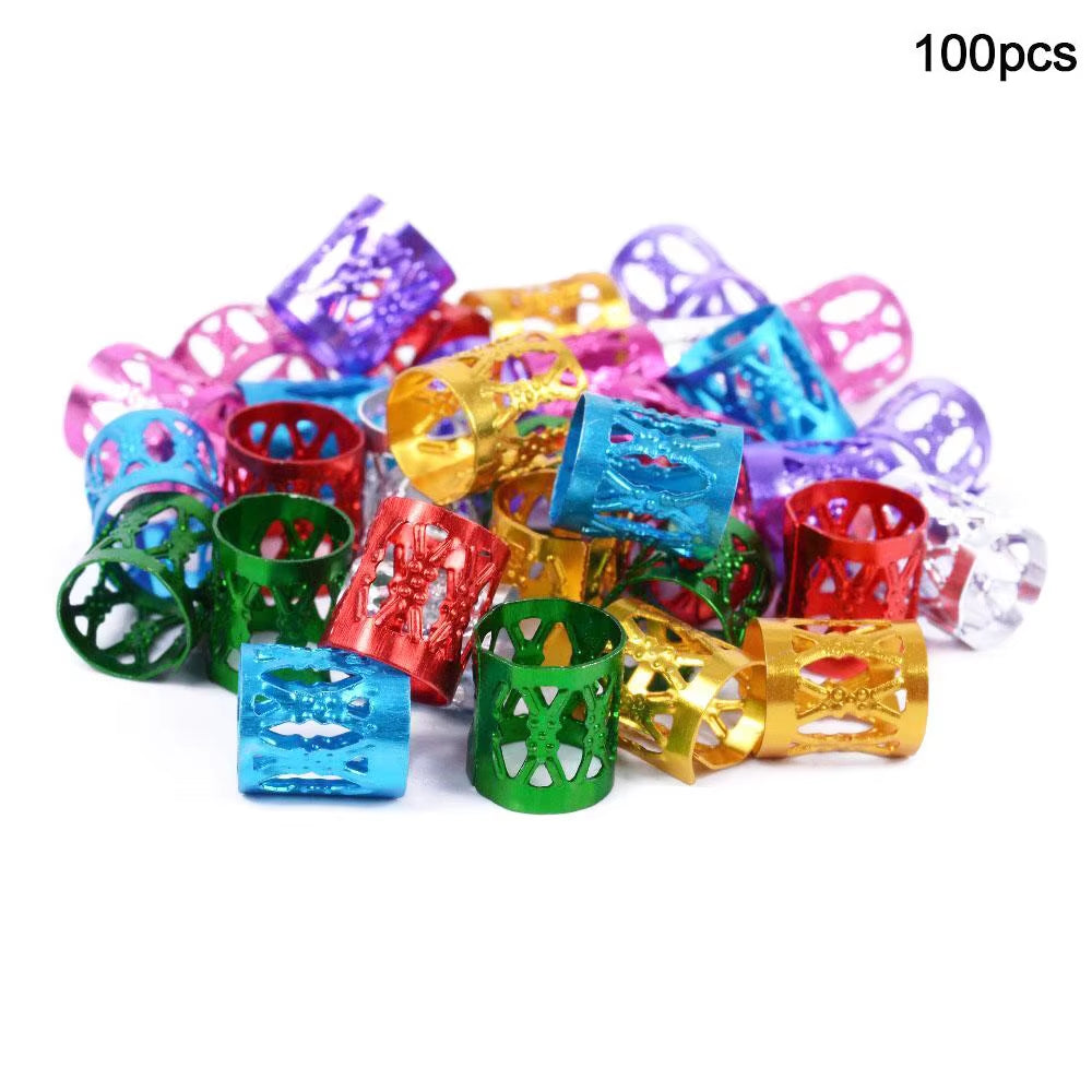 100Pcs Gold and Silver Dreadlock Hair Rings Adjustable Cuff Clip Hair Braids Dirty Braids Beads Hairpin Jewelry Hair Accessories