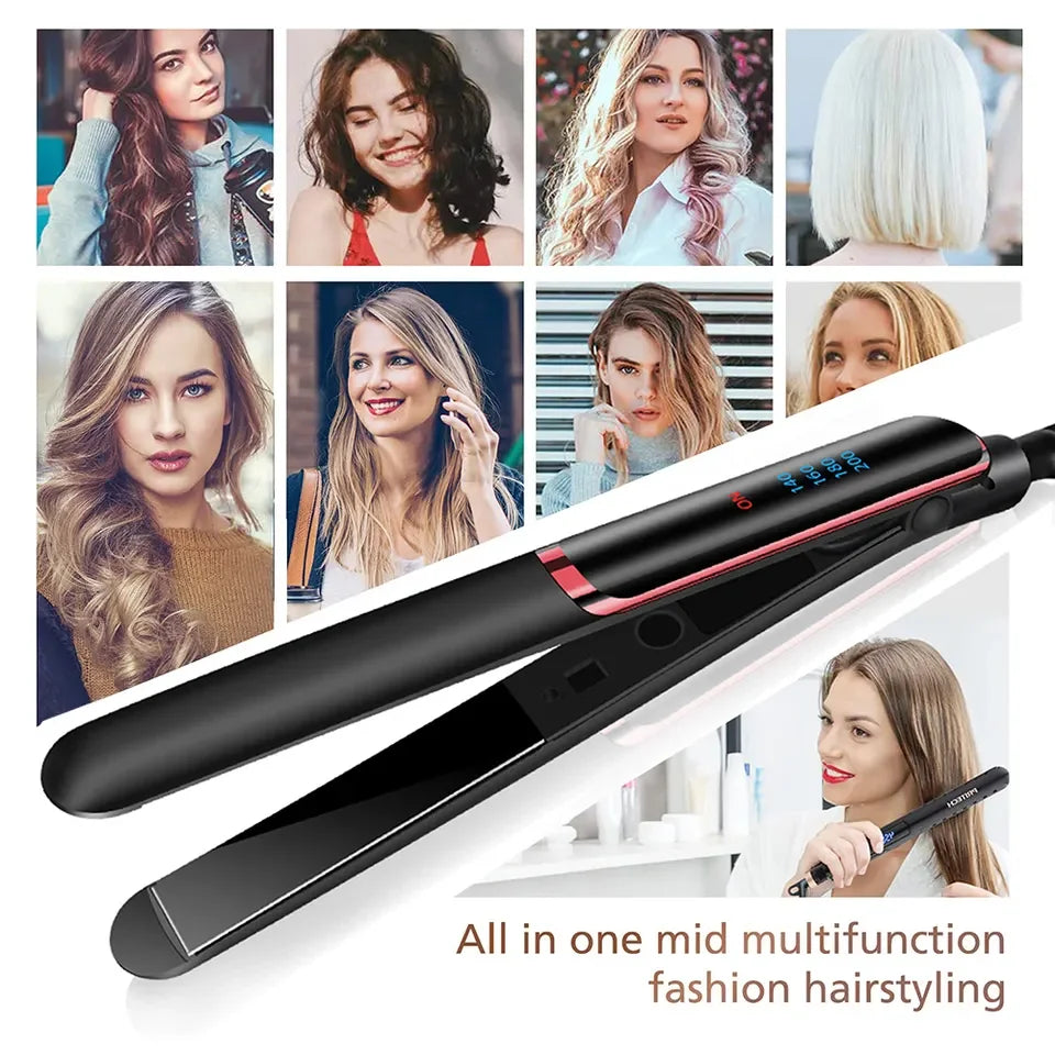 2 in 1 Portable Hair Straightener Flat Irons Straight and Curly Hair Ceramic 2022 Design Dual Voltage Hair Straightener