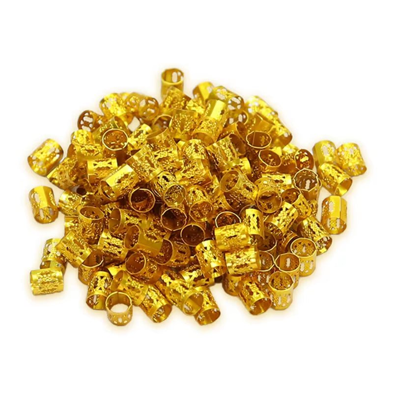 100Pcs Gold and Silver Dreadlock Hair Rings Adjustable Cuff Clip Hair Braids Dirty Braids Beads Hairpin Jewelry Hair Accessories