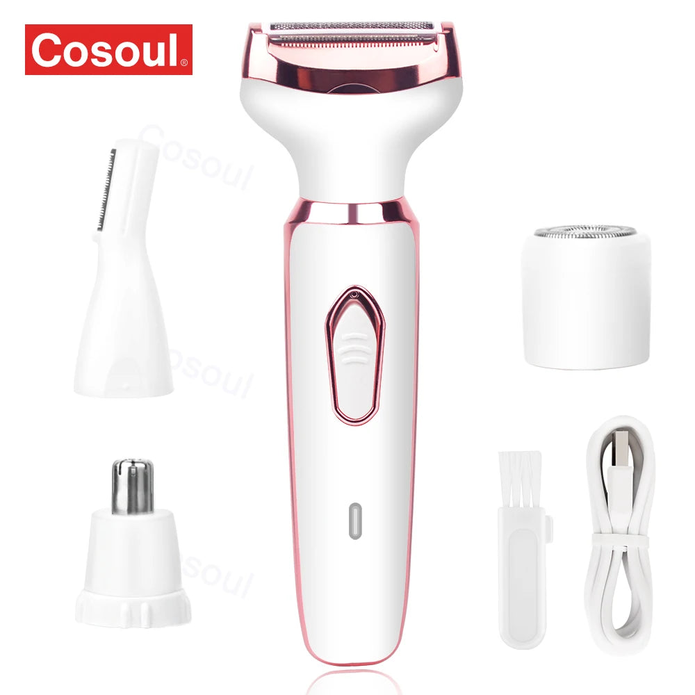 4 in 1 Electric Razor for Women Shaver Lady Shaver Body Hair Trimmer for Armpit Bikini Arm Leg Face Mustache Portable Painless