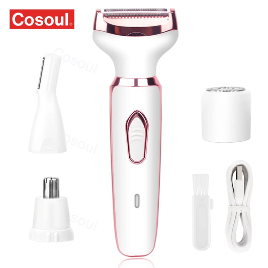 4 in 1 Electric Razor for Women Shaver Lady Shaver Body Hair Trimmer for Armpit Bikini Arm Leg Face Mustache Portable Painless