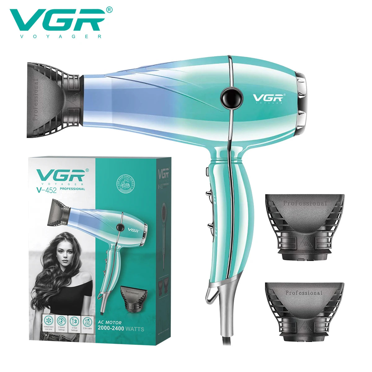 Hair Dryer Professional Air Blower Hot and Cold Adjustment Hair Dryer Machine Powerful Hair Salon for Household Use V-452