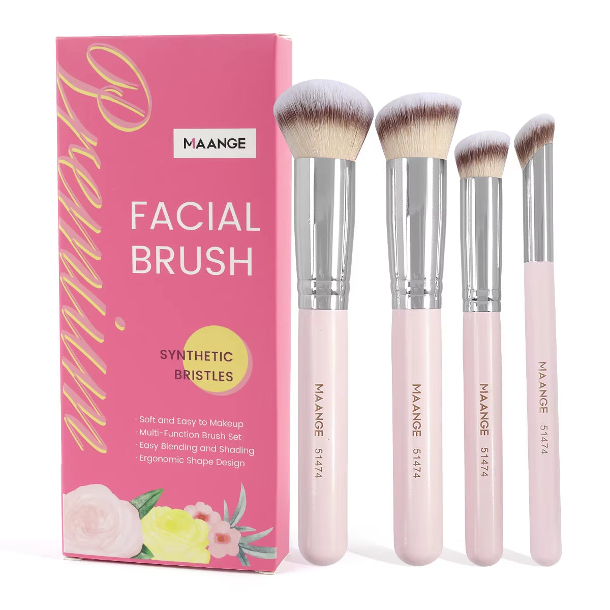 Gift Box 4 Pieces Face Makeup Brushes Kit Foundation Concealer Soft Bristles Flawless Beauty Tool for Women Facial Makeup