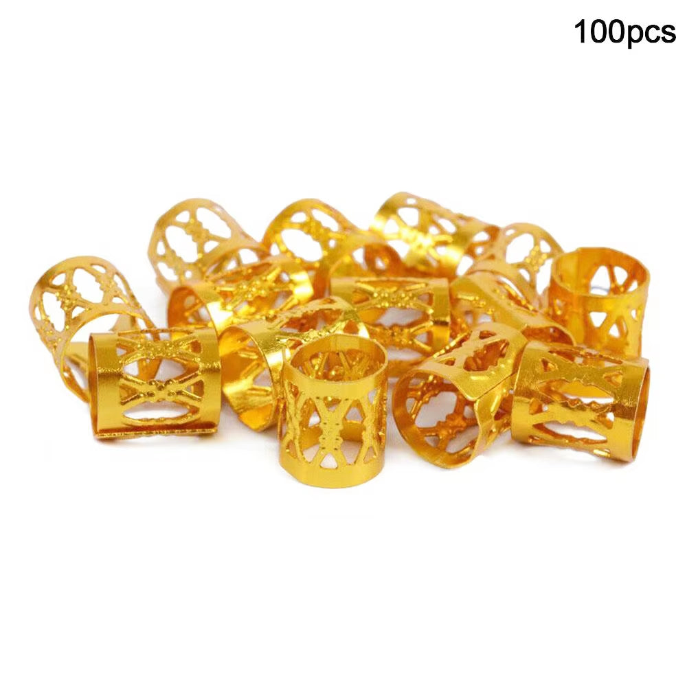 100Pcs Gold and Silver Dreadlock Hair Rings Adjustable Cuff Clip Hair Braids Dirty Braids Beads Hairpin Jewelry Hair Accessories