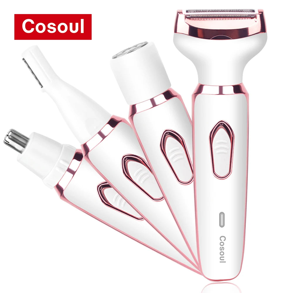 4 in 1 Electric Razor for Women Shaver Lady Shaver Body Hair Trimmer for Armpit Bikini Arm Leg Face Mustache Portable Painless