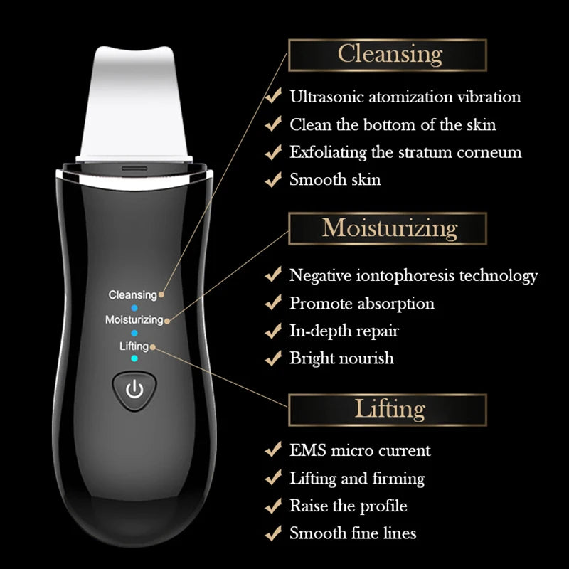 Mini Ultrasonic Facial Skin Scrubber Cleaner Ion Acne Blackhead Remover Peeling Shovel Beauty Facial Massager Skin Care Tools