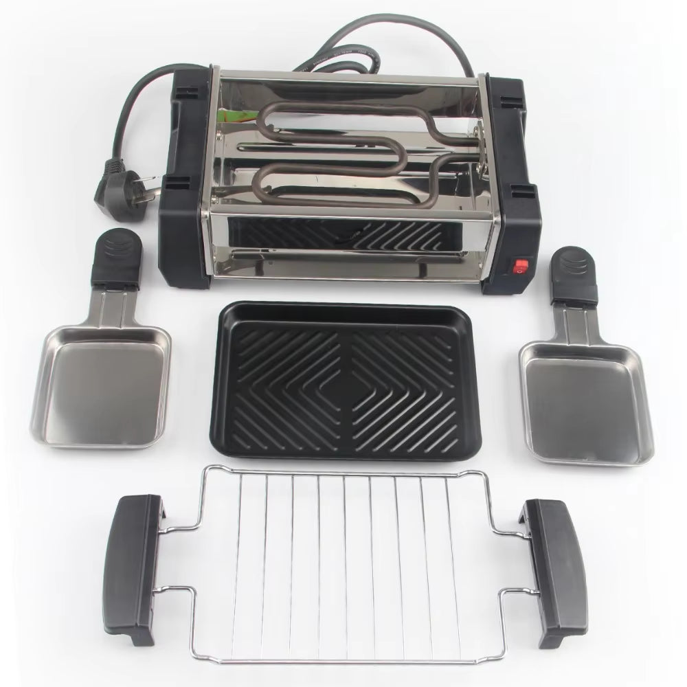 1000W Non-Stick Barbecue Grill Electric Raclette Grill for 2 Couples Family Smokeless BBQ Grill Raclette Pan Electric Griddle