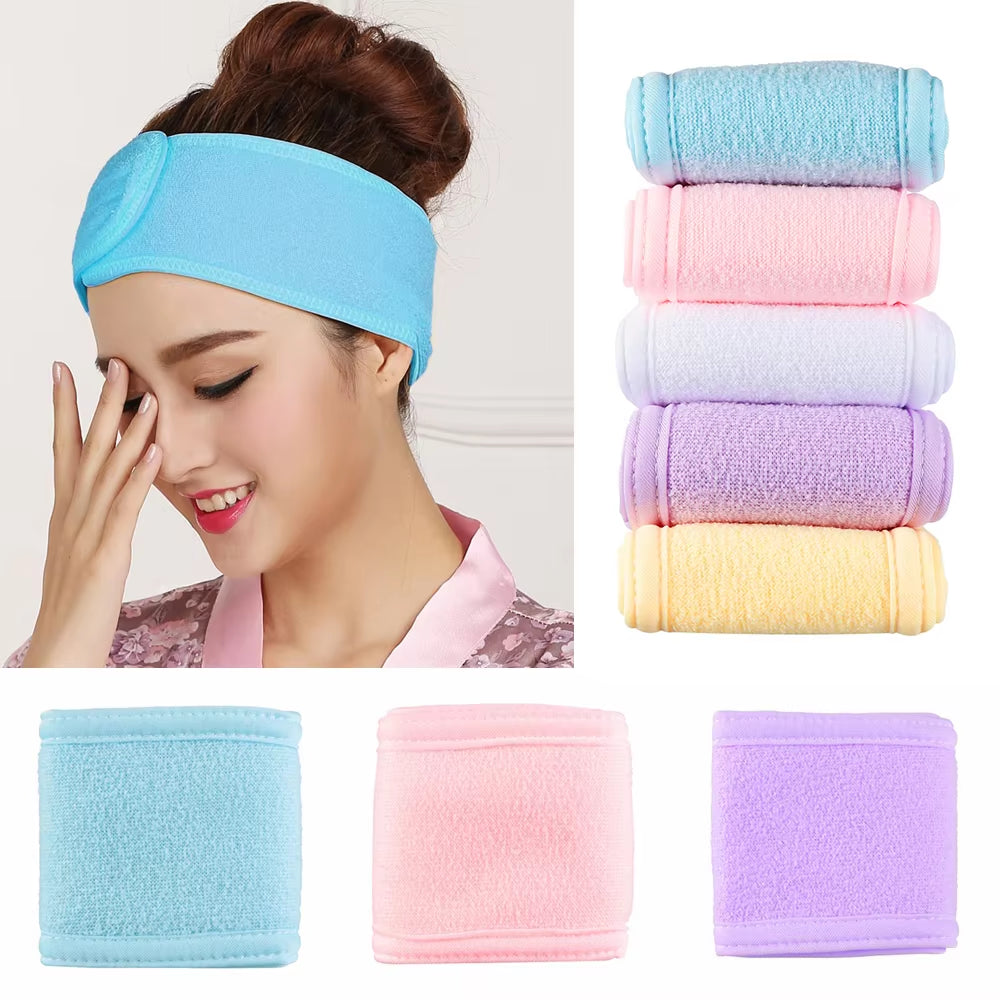 Adjustable Wide Hairband Makeup Head Band Toweling Hair Wrap Shower Cap Stretch Salon SPA Facial Headband Make up Accessories